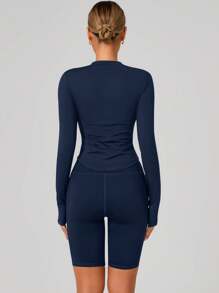 Women's Standing Collar Zipper Long Sleeve Yoga Jacket Tight Fit Quick Dry Yoga Clothing Outdoor Fitness Sports Tops Jacket Suitable For Fitness Workout Wear Fall