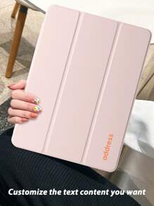 1pc Pink Silicone Tablet Case, Customizable Text, Compatible With Ipad Mini4/Mini5/Mini6/Air/Air2/9.7/10.2/10.5/Air4/Air5/10.9/Pro 11-Inch/10th Gen/IPad Air 11-Inch (M2)-2024, Galaxy Tab A8 10.5 Inch 2022, Clear Print Image, TPU Soft Edge Protection, No Pen Slot, Tri-Fold Stand, Magnetic Sleep/Wake, Simple Personalized Creative Brand, IPad Tri-Fold Tablet Case. Product Does Not Include Pen. Note: The Final Font Style Is Subject To The Effect Diagram.