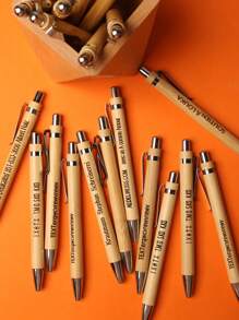 100pcs Customizable Retractable Bamboo Ball Pens - Personalized Engraving, Medium Black Ink, High Quality Smooth Writing, Suitable For Office, Events, Gifts And Art Projects, Stationery