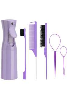 6件套浇水壶造型美发工具套装，包括1个浇水壶、1把直发梳、1把蓬松梳、1把尖尾梳、2个编发工具，适用于化妆、Y2K夏季发型、发饰和造型工具