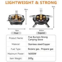1 pièce, Multicolore, Réchaud à gaz de camping pour l'extérieur, Brûleur à gaz butane pliable et portable, Puissance élevée de 16 000 W, Réchaud à gaz pour pique-nique, Équipement de cuisine pour la randonnée et le tourisme, Fourneau de survie, Pêche, Fournitures de cuisine de camping, Avec accessoires