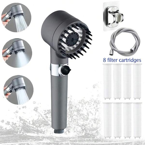 Tatukiko 11 Stücke 3-Modus ABS Massage Duschkopf mit Filterfunktion, 8 Ersatzfilter, wandmontiert, ohne Strom, modernes Badezimmer-Accessoire, hochwertige Materialien