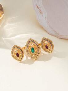 Herseygold 1枚镀金铜质中东阿拉伯经典水滴形开口戒指，沙特阿拉伯迪拜婚礼珠宝 - 金色 - 查看 8