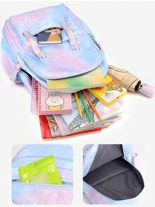 可爱的雪花色尼龙背包 - 轻巧宽敞，耐用，配有绒球饰物，非常适合上学和日常通勤，有蓝色/玫瑰色/粉色/紫色可供选择，旅行背包 - 彩色 - 查看 3