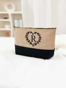 3 件套女士沙滩托特包套装（带肩带），包含女士沙滩帽和化妆包、玫瑰心形花环字母 A-Z、带侧袋的个性化礼品袋、带围巾的沙滩包、女士卡其色波浪沙滩遮阳帽，适合春夏海滩度假和户外婚礼、生日、节日 - 卡其色 - 查看 34