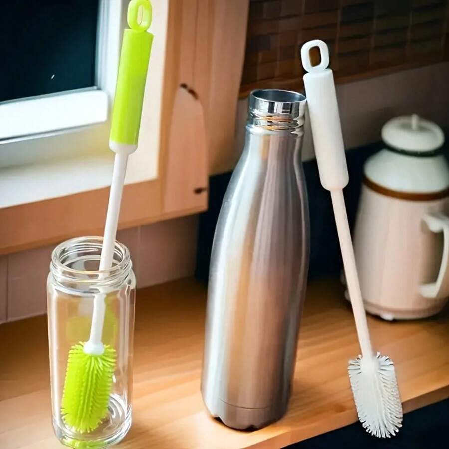 1 pieza Cepillo de limpieza de silicona giratorio 360 grados | Mango de doble longitud con agarre ergonómico - Estropajo multiusos para botellas/tazas
