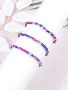 Set de 3 piezas de ajorcas bohemias de cuentas de semillas de colores, adecuado para playa y viajes, color aleatorio - Multicolor - Ver 2