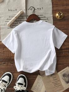 Tween Boy Casual Printed White Round Neck Pull Over Short Sleeve T-Shirt For Summer - White - View 3