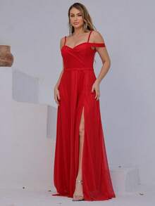Long Off-The-Shoulder Party Dress With Sparkle For Bridesmaid, Wedding, Princess Graduation - 紅色 - 查看 2