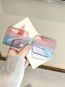 1 件女士亚克力休闲色块有色镜片方形镜框时尚眼镜，适合旅行配件和夏季出游方形太阳镜