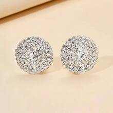 1 Pair Fashionable New Round Crystal Earrings For Women, Versatile For Daily Casual Wear