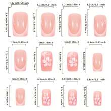 24pcs Elegant Summer Floral Press-On Nails In Pink & White Gradient - Square Shape, Medium Length With Polka Dot Design, Reusable False Nail Set For Women & S, Nail Salon, Ladies Nai