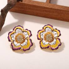 1 pereche cercei decorativi versatili pentru cadou de sărbători, cu model floral colorat, multistrat, minimalist, din metal, cu model floral