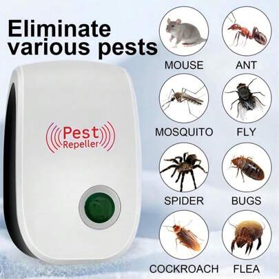 Ultrasonic Pest Repeller - 360° Large Area Repellent, Low Power Consumption, Silent, For Babies & Pets, Dual Frequency Ultrasonic & Electromagnetic Waves, Long-Lasting Insect Repelling Effect, Suitable For Home, Kitchen, Office, Hotel, Warehouse, Effective Indoor Mosquito, Insect & Rodent Repellent, EU C-Type Plug (220-240V)