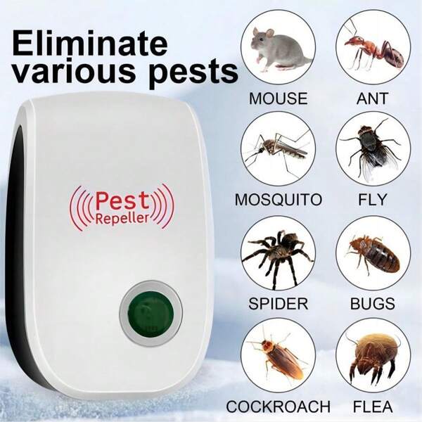 Répulsif à ultrasons - Portée à 360°, faible consommation d'énergie, silencieux, sans danger pour les bébés et les animaux de compagnie, ondes ultrasonores et électromagnétiques à double fréquence, pour la maison, la cuisine, le bureau, l'hôtel, l'entrepôt, répulsif efficace contre les moustiques, les insectes et les rongeurs à l'intérieur, prise UE (220-240V)