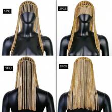 1 Pc Long Rhinestone Headpiece Cap 1920s Tassel Crystal Flapper Head Chain Gatsby Belly Dance Hair Accessories For Women - Vàng - Xem 6