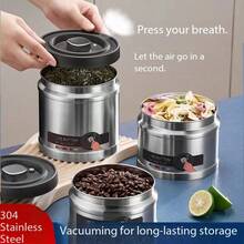 304 Stainless Steel Sealed Canister With Spoon And Air Vent, For Coffee Bean Storage, Tea Leaves, Milk Powder - Multicolor - View 2