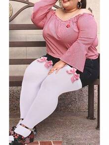 Women Plus Size Bow Thigh Highs Stockings Opaque Over The Knee Socks For Valentine's Day Dress Daily Favors - trắng - Xem 4