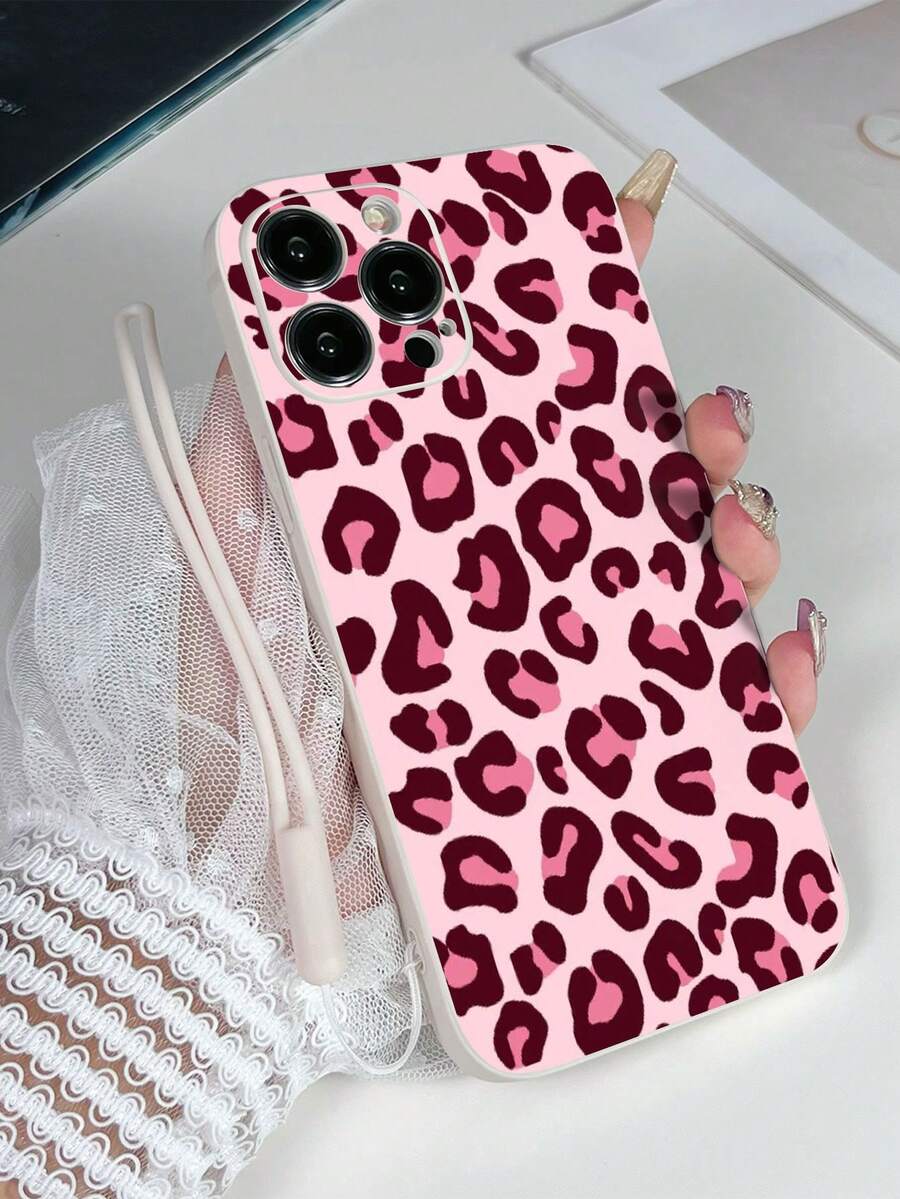 1 个白色 TPU 粉色豹纹防震手机壳和 1 个白色硅胶腕带，适用于苹果/配套手机壳/带挂绳的手机壳/趣味手机壳/安卓手机壳/手机壳/手机壳/OPPO 手机壳防水防摔防刮 - 彩色 - 查看 1