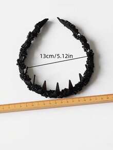 Rhinestone Teeth Decor Non-Slip Handmade Beaded Criss Cross Headband, Fluffy Topknot Headpiece, Lightweight Luxury Women Versatile Accessory, Hair Band, Hair Hoop, Zig Zag Headband, Black, Hair Accessories Head Accessories Hairband - Black - View 4
