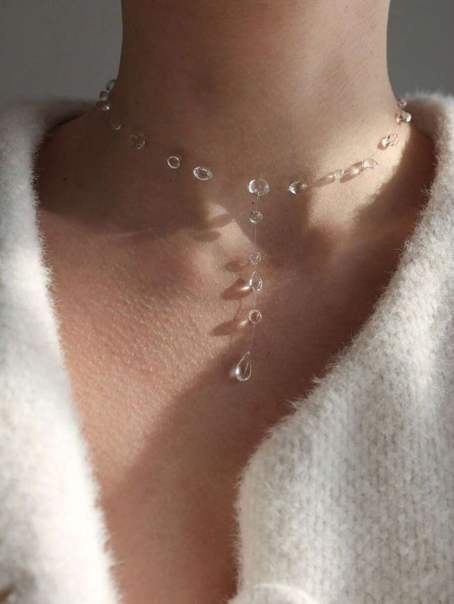 1pc Minimalist Simulated Water Droplet Necklace, Suitable For Women Any Occasion