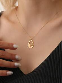 不锈钢莲花项链，莲花珠宝，精美莲花项链，14K金莲花吊坠，女士精神项链 - 彩色 - 查看 3