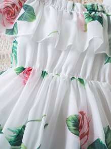 Toddler Girl Flower Print Ruffled Trim Baby Dress Suspender Sundress Princess Girls Summer Casual Clothes