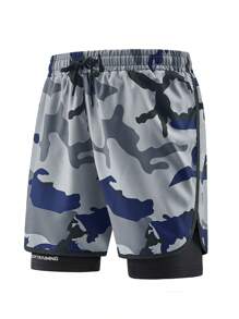 Athletic Streetwear Double-Layer Camouflage Print Unisex Shorts, Universal Sports Shorts For Running, Outdoor, And Gym, Lightweight Loose Fit Casual Pants