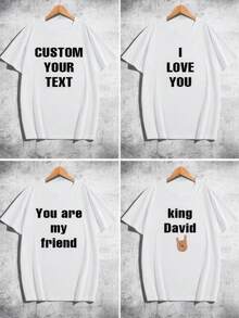 Customized Men's T-Shirt - Input Your Text/Blessing/Funny Words, Black Summer T-Shirt, Father's Day Gift, Anniversary Gift, Company Team Building Uniform, Music Festival Outfit, Gift For Him, Fashion, Hippy, Minimalist, Easy To Wear, Low-Key Stylish, Extremely Simple Chic, Casual Customized, Unique, Personalized, Ideal Gift For Family, Boyfriend, Friends, Kids - White - View 2