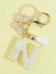 新品上市可爱配饰 DIY 手工制作，1 件白金纹理蝴蝶树脂字母流苏钥匙扣，创意手提包吊坠，适合作为送给朋友的礼物 - 白流蘇 - 查看 31