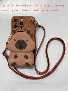 1个水豚造型斜挎卡包手机壳，可爱创意时尚手机壳，兼容 11 12 13 14 15 16 17 Pro Max（卡包采用柔软硅胶材质，效果可能因手机型号而异） - 深棕色 - 查看 7