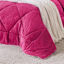 Denver QUEEN Double-Sided Ribbed Blanket Kit 3 Pieces - Comforter Set Blanket In Warm, Soft, Ribbed Microfiber Blanket Winter Decoration Striped Blanket - Rosa Fucsia - Ver 7
