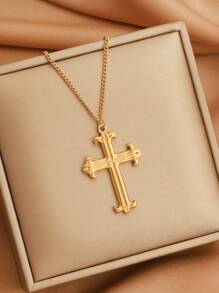 Conjunto de colar feminino com pingente de cruz de metal estilo gótico e strass de vidro, 1 peça