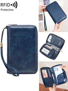 MIYIN RFID Blocking Passport Cover Card Holder With Card Slot ID Window,Solid Color PU Letter&Airplane Pattern Portable Passport Clip Ticket Clip Bank Card Bag Versatile Zippered Mobile Phone Travel Passport Wallet For Men And Women, With Wrist Strap,For Travel Flight Go Abroad For Business,Passport Holder Passport Case Passport Bag Travel Accessories Travel Essentials Back To School Stuff - Multicolor - View 21