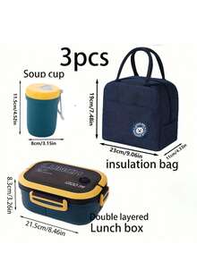 1pc/Set Solid Color Plastic PP Bento Box With Lid & Utensils, Reusable Portable Divided Lunch Box, Insulated Food Storage Container, Suitable For School, Office, Outdoor, Party, Working