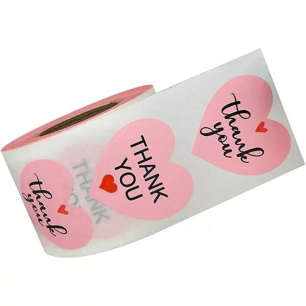500 piezas (1 rollo) Pegatinas de corazón rosa con la frase "Gracias", pegatinas rosas para embalaje de regalos, decoración, sobres, flores, cartas de amor, etiquetas de 1 pulgada, adecuadas para bodas, regalos de damas de honor, tarjetas de agradecimiento, baby shower, suministros para pequeños negocios