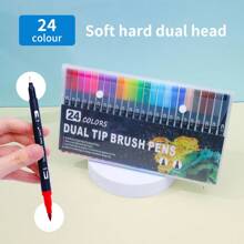 24pcs Water-Based Dual-Tip Outline Pens, Soft Tip Markers, Watercolor Brush Pens Set, Colorful Drawing Soft Tip Pens, Washable, Non-Staining, Suitable For Children Graffiti, Manga, Art Lovers, Back To School