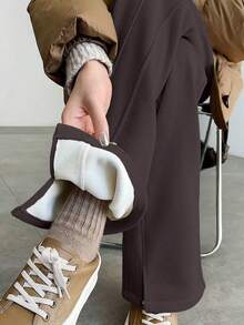 女士保暖内衬阔腿裤，保暖内衬百搭休闲直筒裤