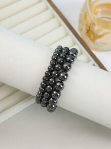 1pc Elastic Magnetic Bead & Black Stone Bracelet, Fashionable & Simple Design Suitable For Women Daily Wear