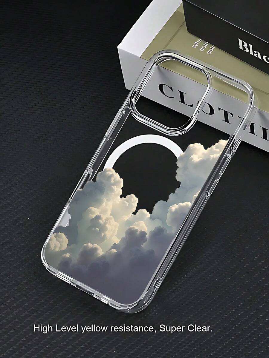 Transparent White Clouds Pattern, Upgraded Acrylic TPU 2-In-1 Material, Strong Magnetic Suction Phone Case, Stylish And Durable, Suitable For Apple 16ProMax 16Pro 16PLUS 16E 16 15 14 13 12 11 Series - Trong sáng - Xem 1