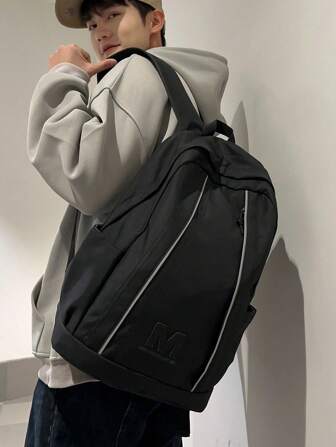 High School Backpack For Men, Large Capacity, Korean Style, College Student Travel Rucksack, School Casual Contrast Color Backpack Back To School Supplies