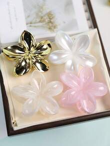 4 件/套 8 厘米/3.15 英寸 Y2K 女士亚克力锥形小花发夹，优雅精致，后脑勺半扎发盘，甜美时尚配饰，抓夹，可爱清新简约，适合日常佩戴，夏季海滩发饰，花朵发夹，时尚发爪夹，秋季配饰 - 彩色 - 查看 2