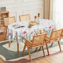 Spring Tablecloth 60*84 Inch Oval, Wildflowers Floral Butterfly Washable Seasonal Table Cover For Party Picnic Dinner Decor,6549709 - White - View 6