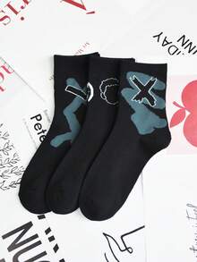 5 Pares de Meias Estampadas com Grafite da Moda Casuais para Mulheres, Adequadas para Uso Diário, Esportes, Estilo de Rua, Primavera/Outono
