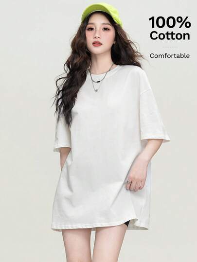 Women's Casual Loose Fit Short Sleeve T-Shirt, Minimalist Design