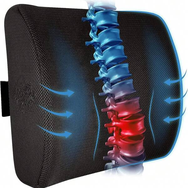 1pc Ergonomic Lumbar Support Pillow For Office Chairs, Cars & Gaming - Memory Foam Cushion With Adjustable Mesh Cover Straps To Improve Posture Chair Cushion Seat Cushion Chair Pillow Cushions Gaming Chair