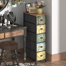 Slim Storage Dresser With Floral Fabric Drawers, Vertical Skinny Cabinet For Small Spaces, Bathroom, Bedroom, Entryway Organizer, 5 Drawers - 彩色 - 查看 4