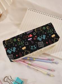 1 件卡通游戏机图案灯芯绒铅笔盒，文具收纳袋，双面印花文具袋，便携式多功能办公文具铅笔收纳，送给同学、朋友、宰牲节、节日、学校用品、返校的礼物