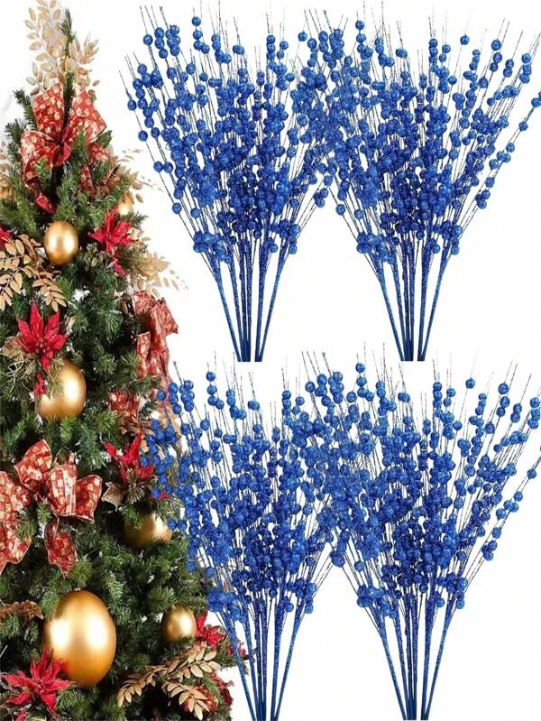 10pcs Christmas Decorative Berry Garland, Artificial Glitter Stems, Fake Vine Sprays, Christmas Tree Decor, Holiday Wreath Decoration, Indoor/Outdoor Yard Decor, Gift Ornaments, Christmas Tree Supplies