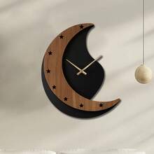装饰性木质不对称形挂钟艺术静音时钟电池供电家居装饰 14 16 18 英寸复古木质时钟家居装饰适用于厨房、客厅、卧室、办公室返校房间装饰学校用品